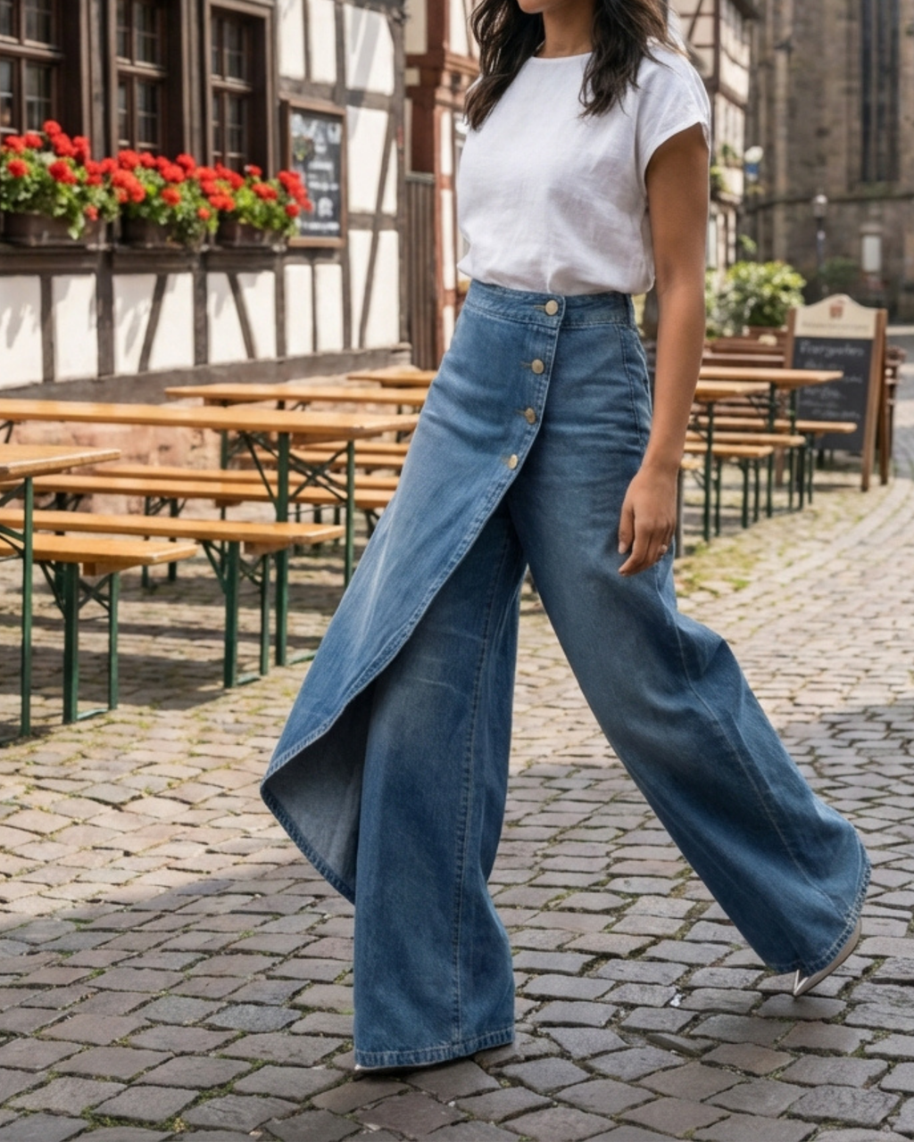 Pantalón Vaquero Cruzado de Cintura Alta